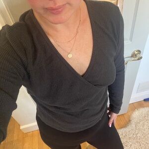 Aerie grey waffle wrap v neck Long Sleeve Tee